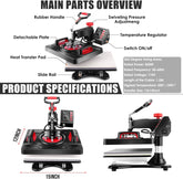AKEYDIY Upgraded 5 in 1 Heat Press Machine Digital Combo